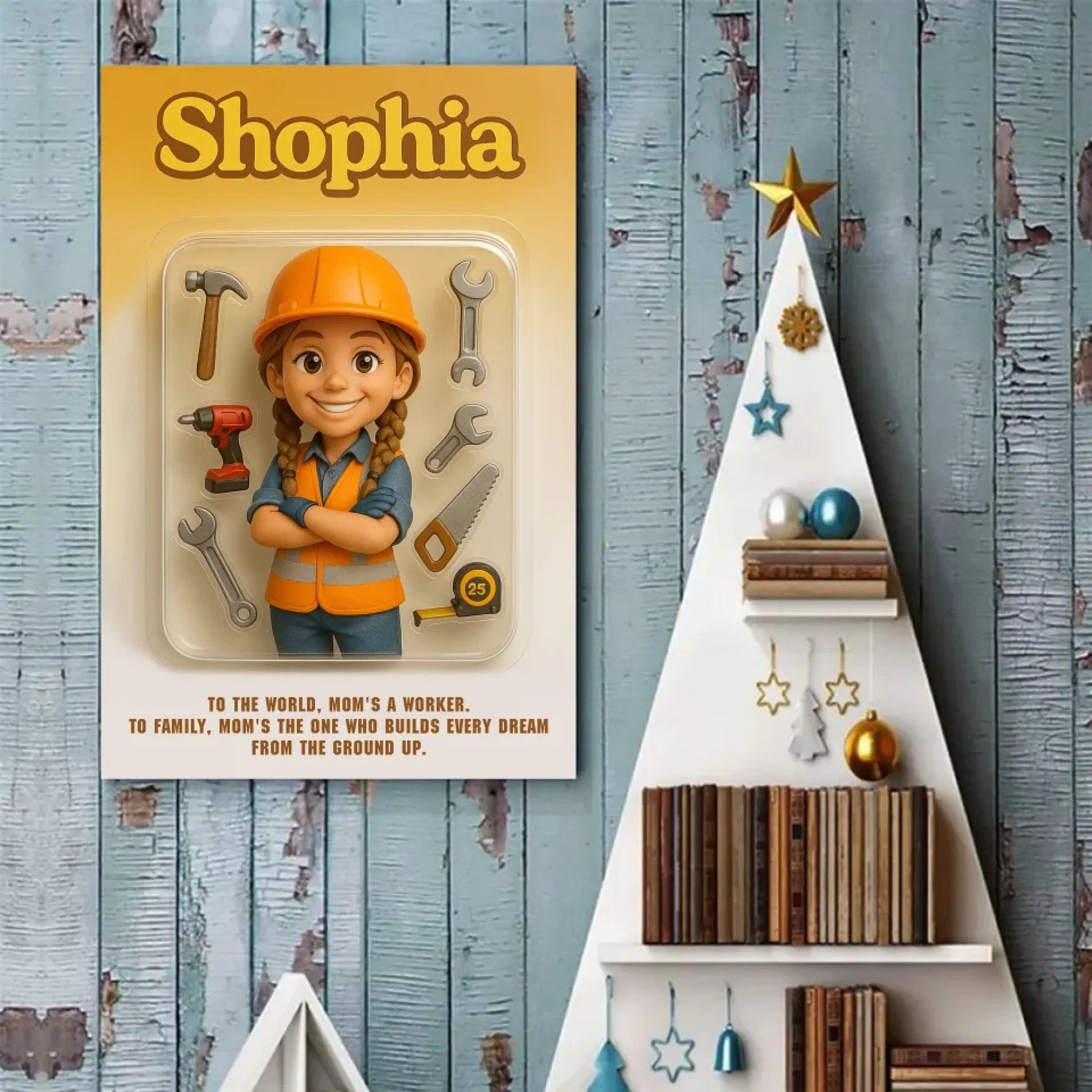 Mother’s Day Gift for Construction Worker Mom - Custom Chibi Photo & Name – Personalized Wall Art - Custom Choo