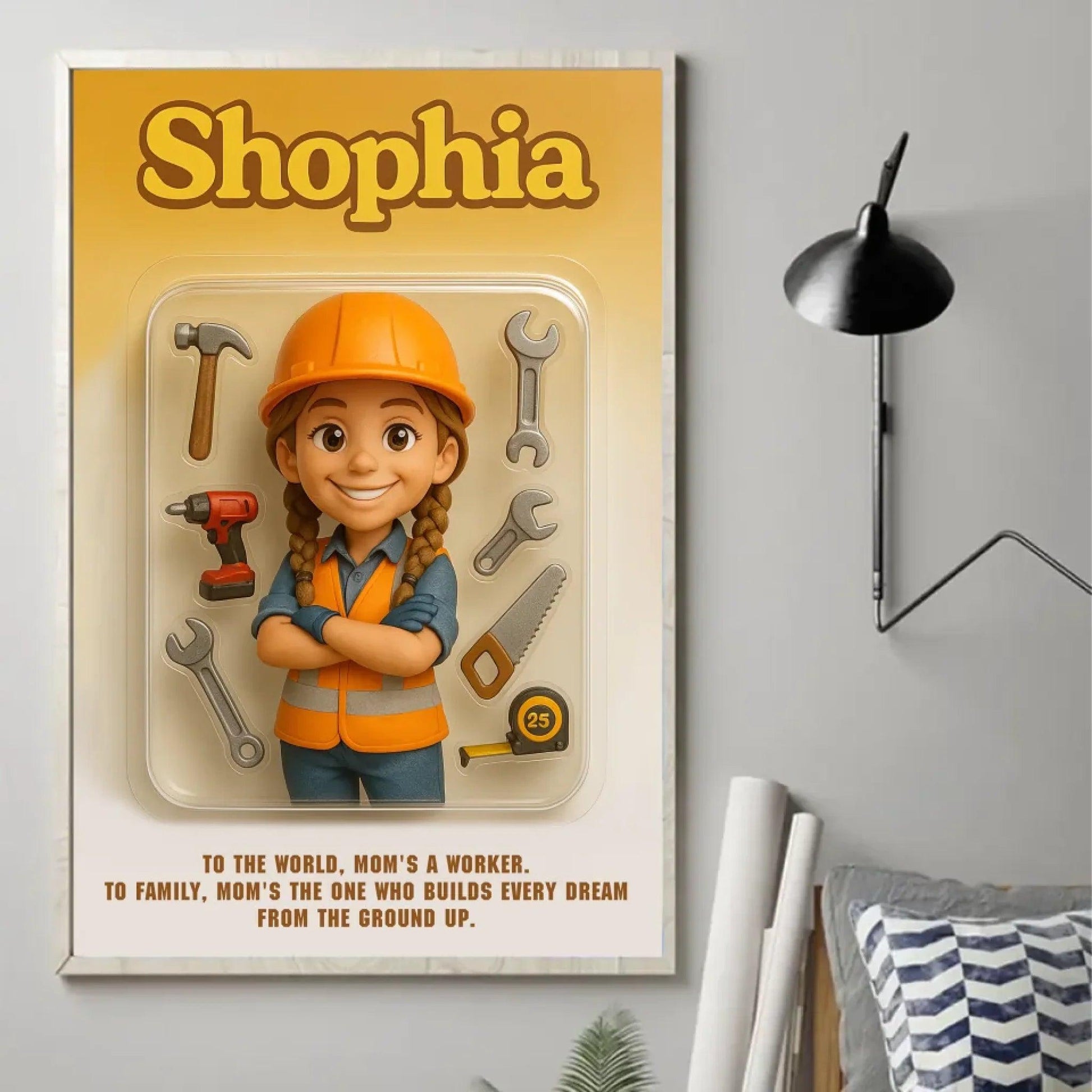 Mother’s Day Gift for Construction Worker Mom - Custom Chibi Photo & Name – Personalized Wall Art - Custom Choo