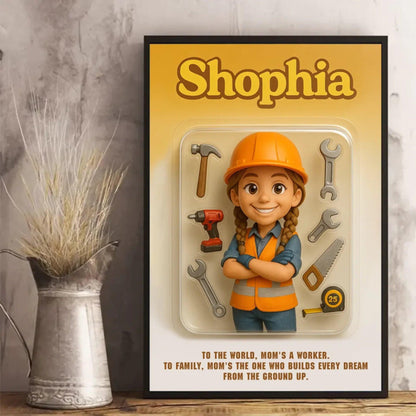 Mother’s Day Gift for Construction Worker Mom - Custom Chibi Photo & Name – Personalized Wall Art - Custom Choo