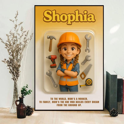 Mother’s Day Gift for Construction Worker Mom - Custom Chibi Photo & Name – Personalized Wall Art - Custom Choo