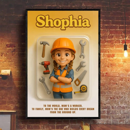 Mother’s Day Gift for Construction Worker Mom - Custom Chibi Photo & Name – Personalized Wall Art - Custom Choo