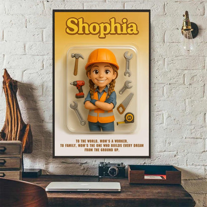 Mother’s Day Gift for Construction Worker Mom - Custom Chibi Photo & Name – Personalized Wall Art - Custom Choo