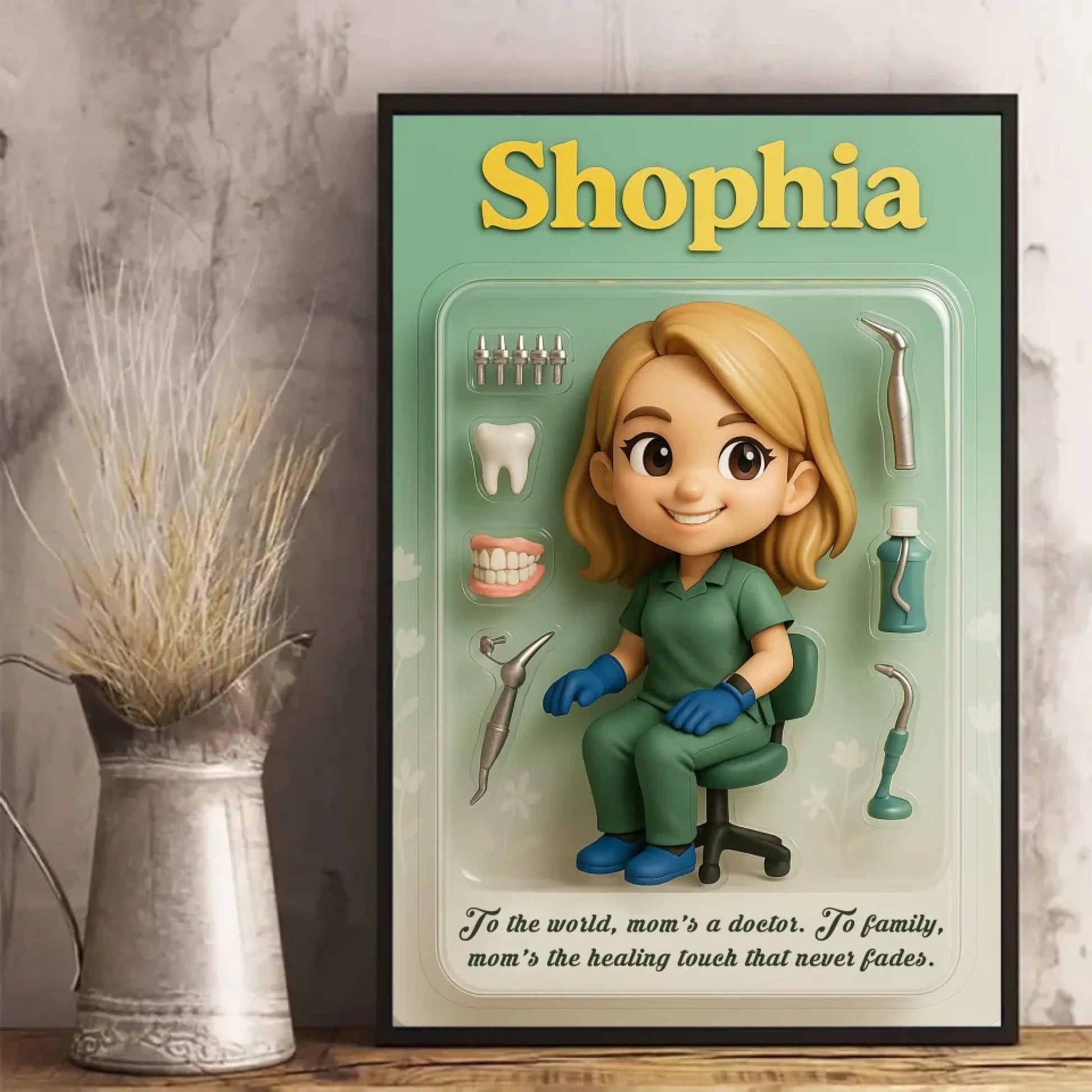 Mother’s Day Gift for Dentist Mom - Custom Chibi Photo & Name – Personalized Wall Art - Custom Choo