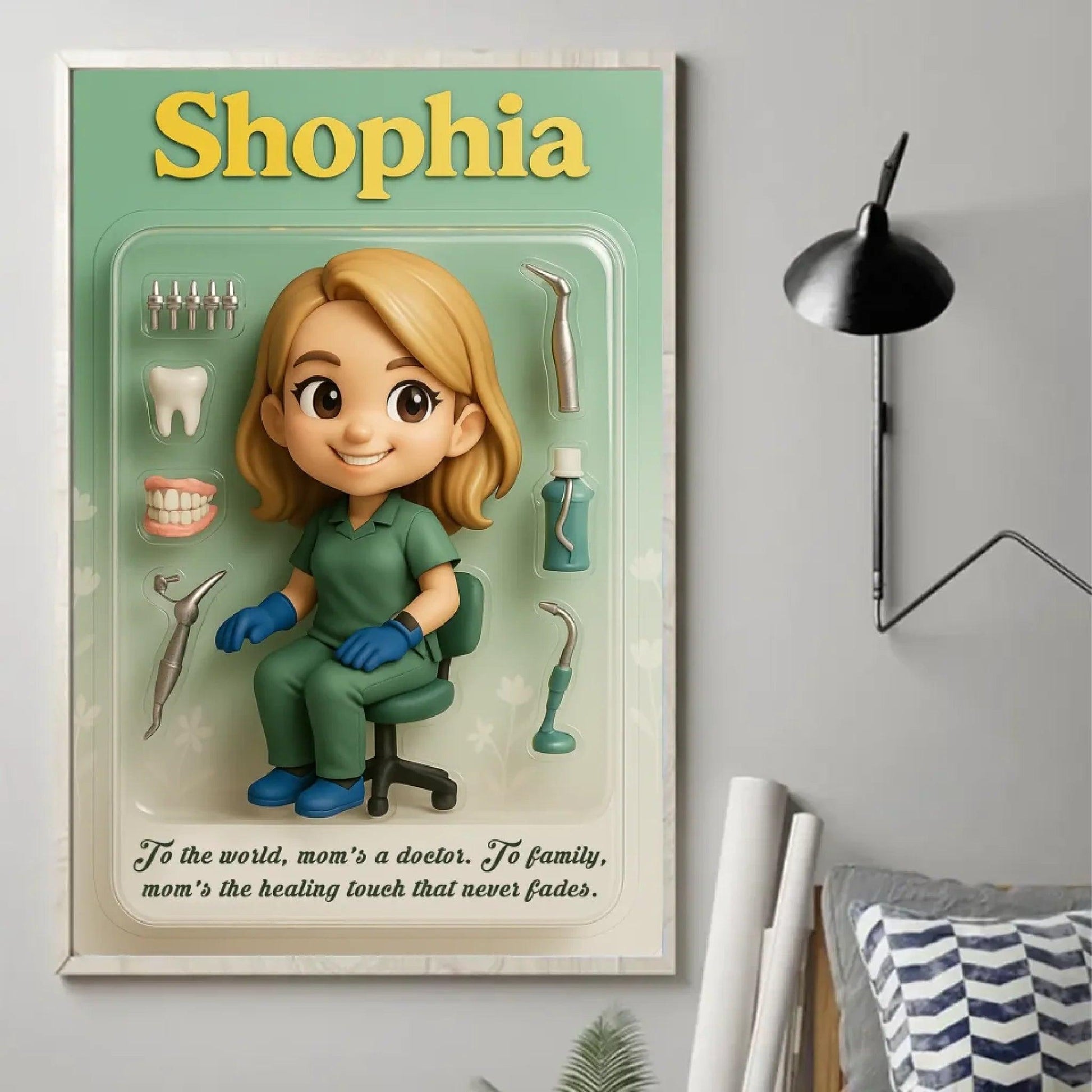 Mother’s Day Gift for Dentist Mom - Custom Chibi Photo & Name – Personalized Wall Art - Custom Choo