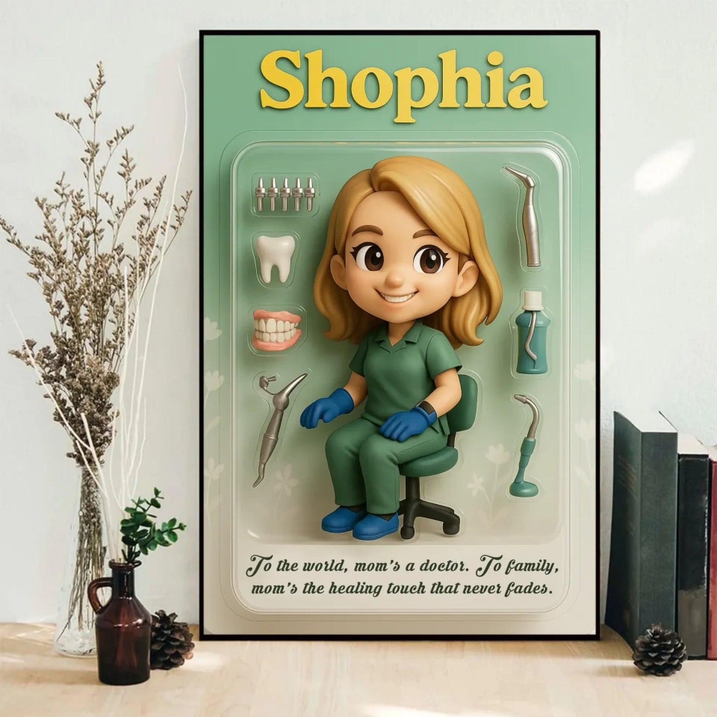 Mother’s Day Gift for Dentist Mom - Custom Chibi Photo & Name – Personalized Wall Art - Custom Choo