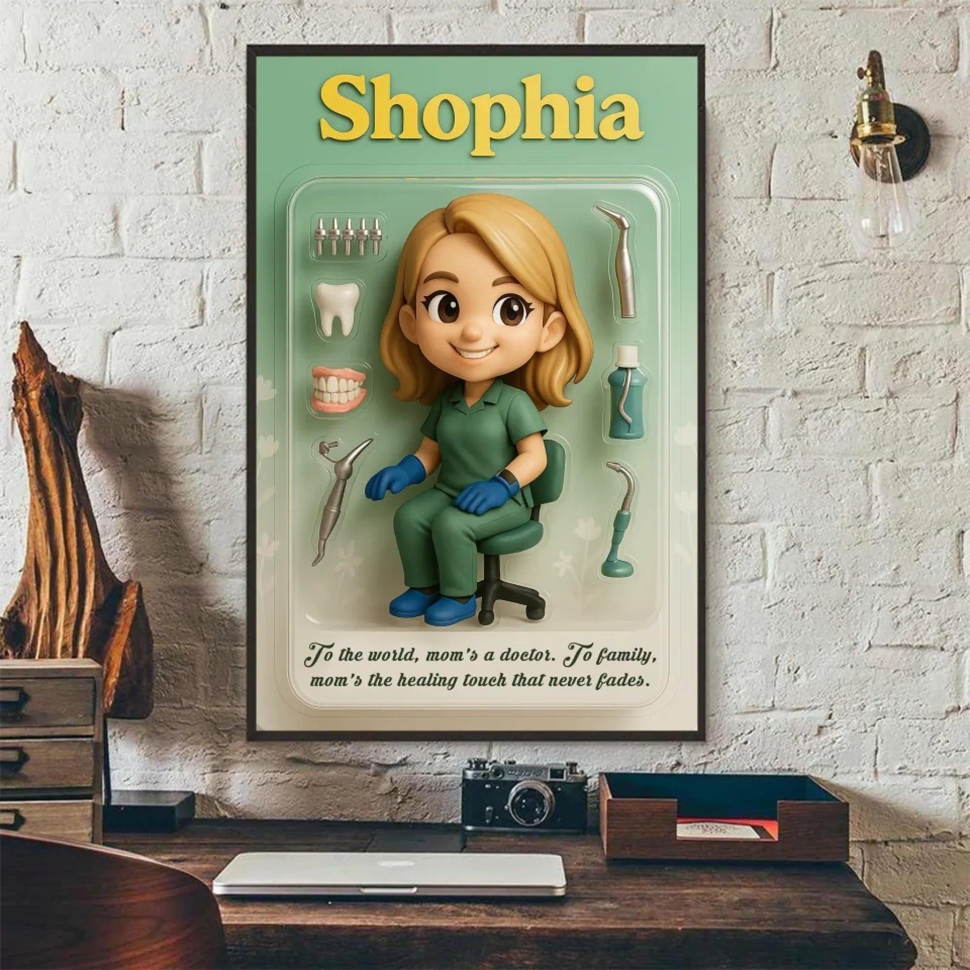 Mother’s Day Gift for Dentist Mom - Custom Chibi Photo & Name – Personalized Wall Art - Custom Choo