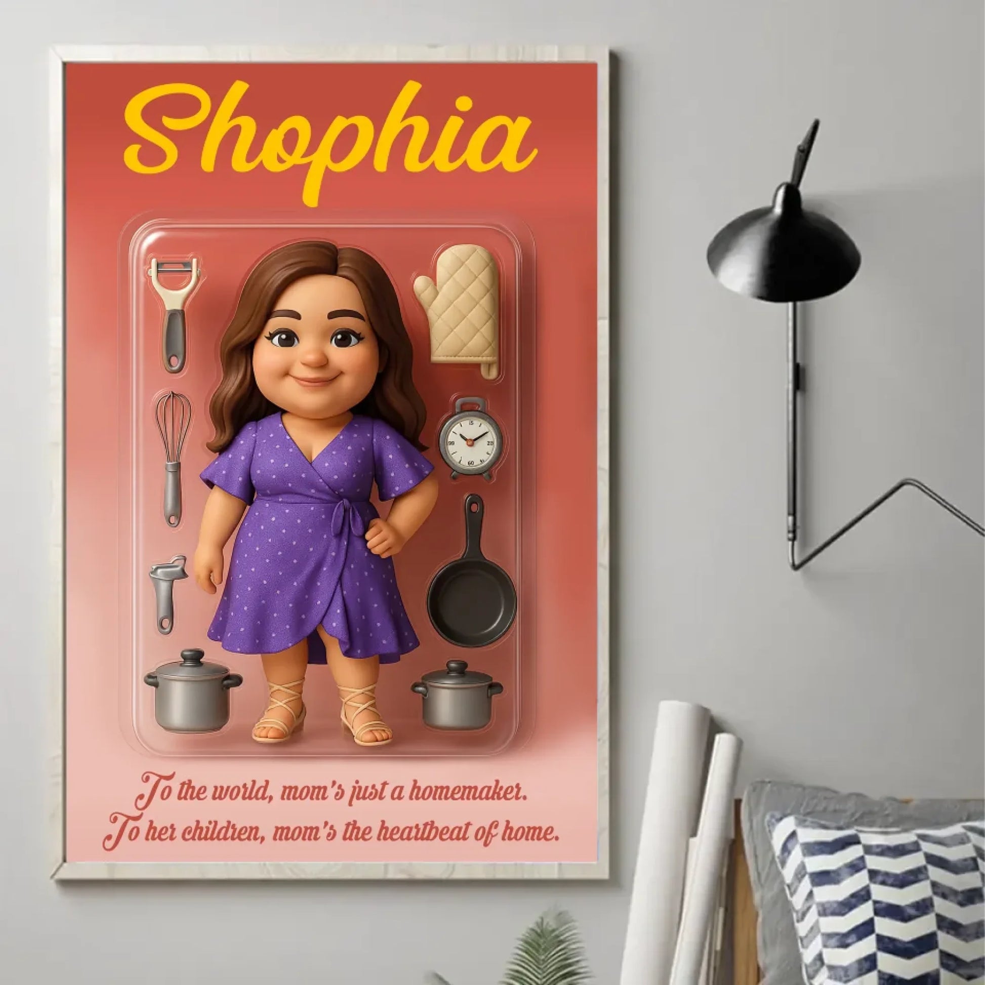 Mother’s Day Gift for Homemaker Mom - Custom Chibi Photo & Name – Personalized Wall Art - Custom Choo