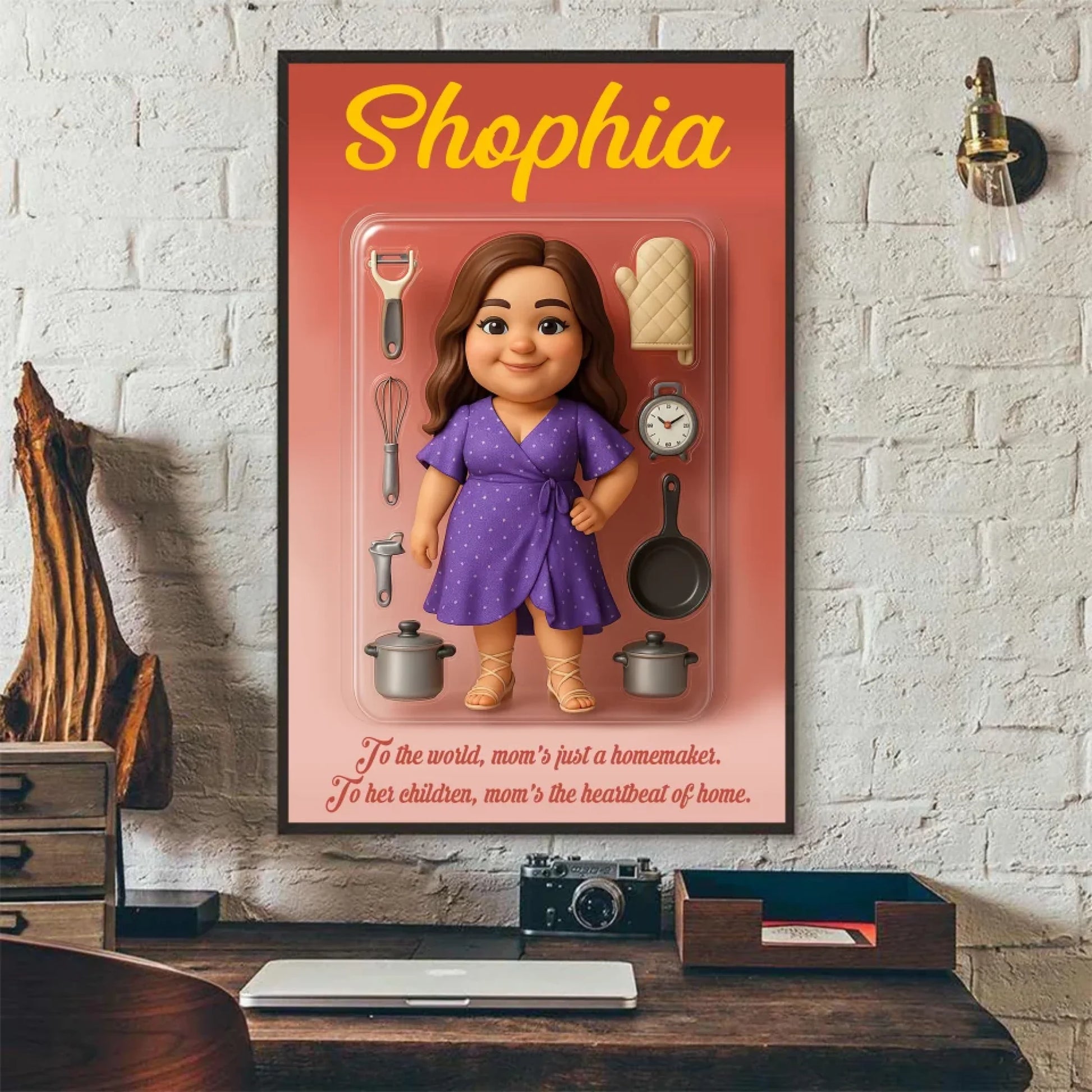 Mother’s Day Gift for Homemaker Mom - Custom Chibi Photo & Name – Personalized Wall Art - Custom Choo