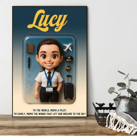 Mother’s Day Gift for Pilot Mom - Custom Chibi Photo & Name – Personalized Wall Art - Custom Choo