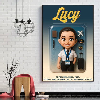 Mother’s Day Gift for Pilot Mom - Custom Chibi Photo & Name – Personalized Wall Art - Custom Choo