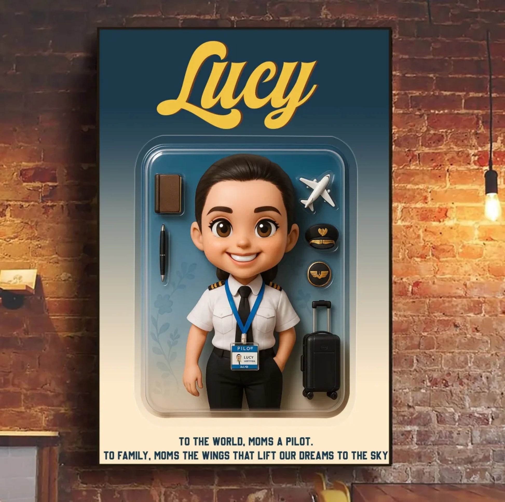 Mother’s Day Gift for Pilot Mom - Custom Chibi Photo & Name – Personalized Wall Art - Custom Choo