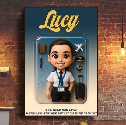 Mother’s Day Gift for Pilot Mom - Custom Chibi Photo & Name – Personalized Wall Art - Custom Choo