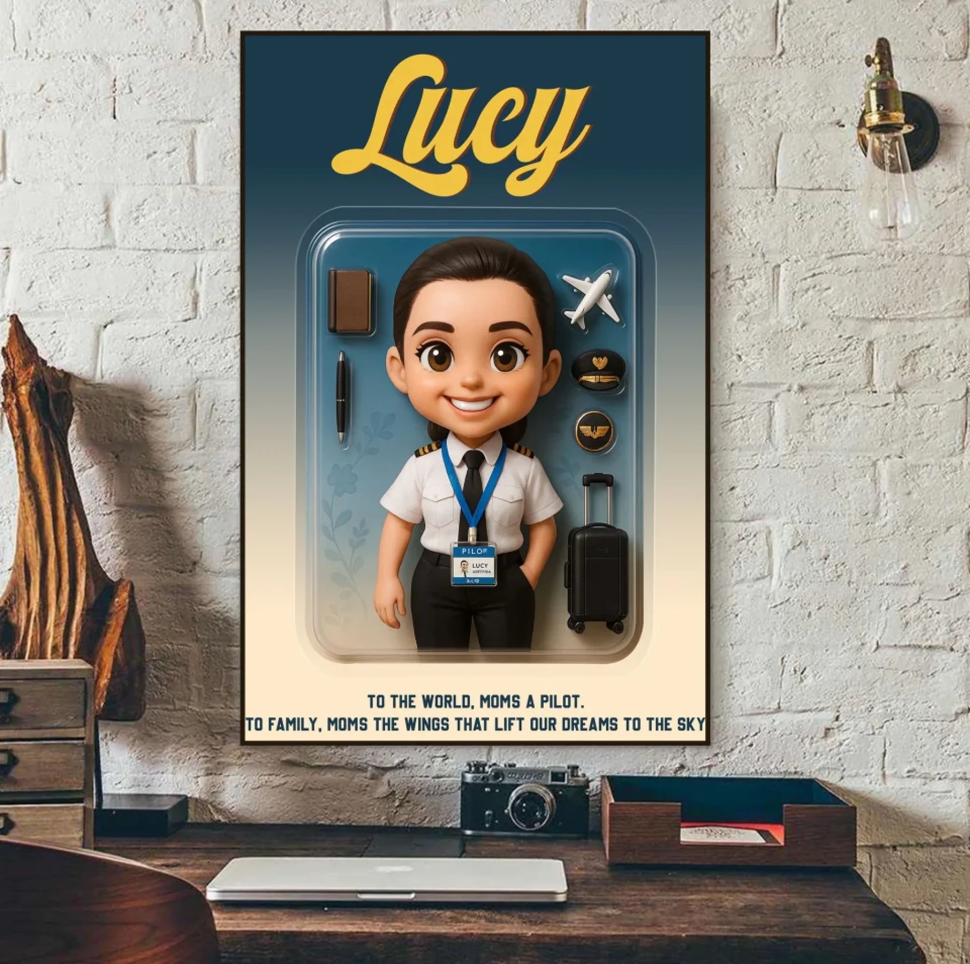 Mother’s Day Gift for Pilot Mom - Custom Chibi Photo & Name – Personalized Wall Art - Custom Choo