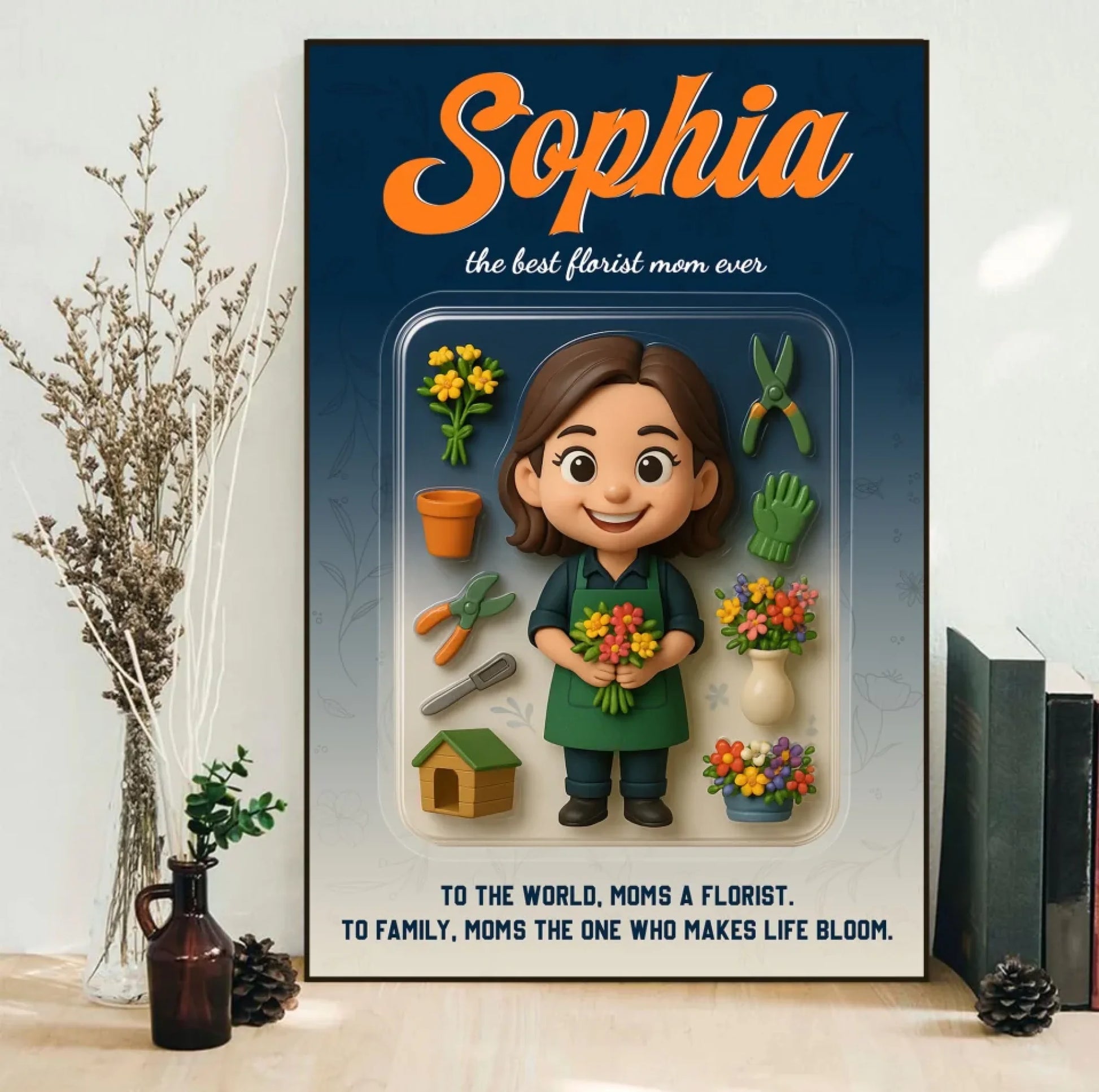 Mother’s Day Gift for Florist Mom - Custom Chibi Photo & Name – Personalized Wall Art - Custom Choo