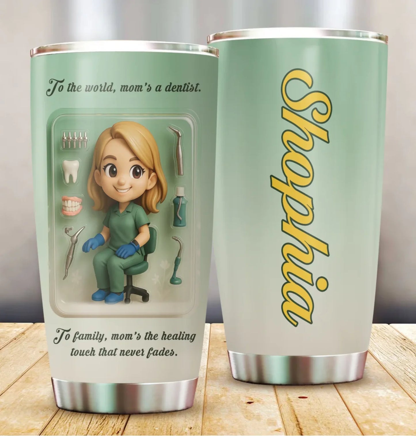 Dentist Mom Mother’s Day Gift - Custom Chibi Photo & Name – Personalized 20oz Tumbler - Custom Choo