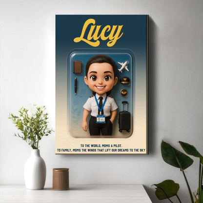 Mother’s Day Gift for Pilot Mom - Custom Chibi Photo & Name – Personalized Wall Art - Custom Choo
