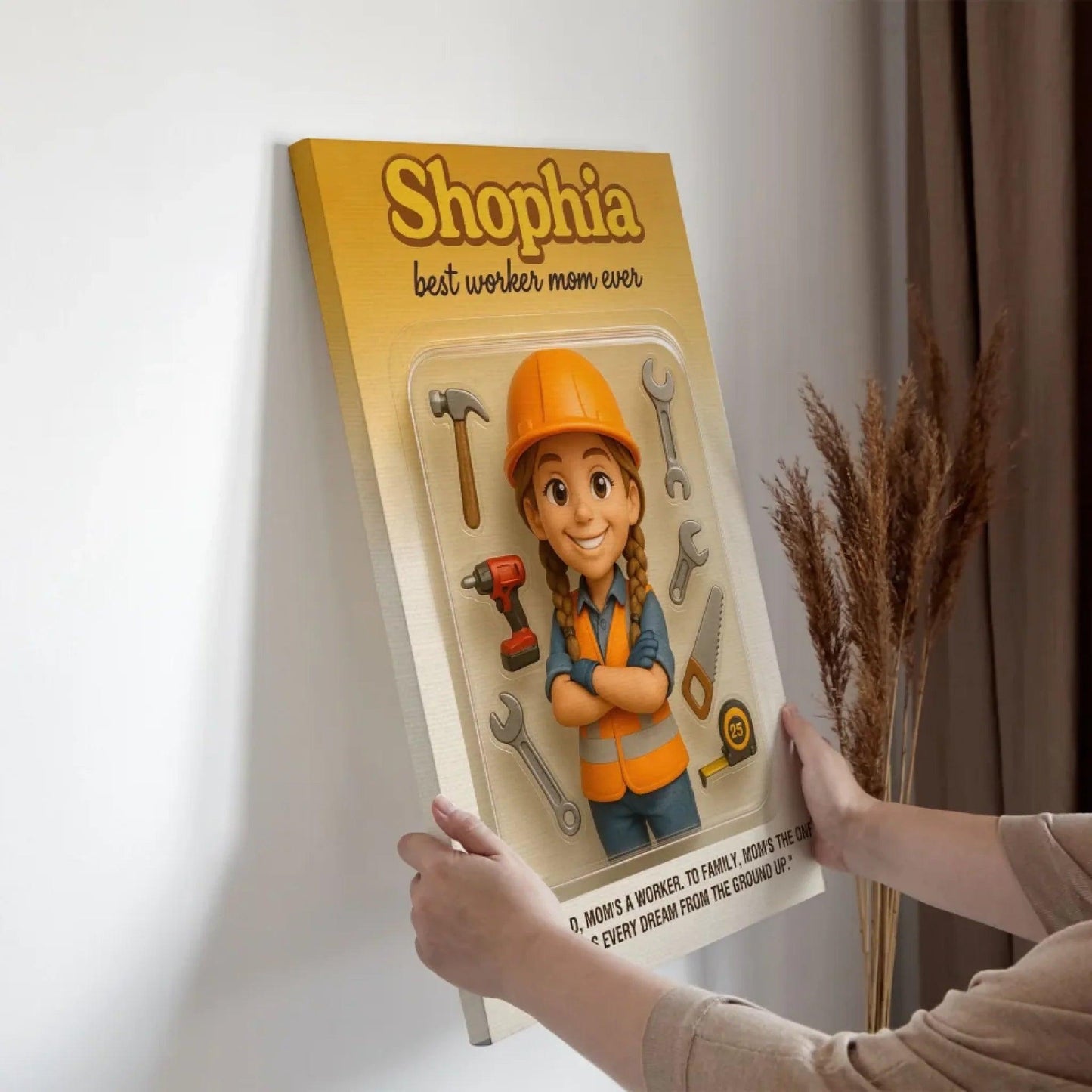 Mother’s Day Gift for Construction Worker Mom - Custom Chibi Photo & Name – Personalized Wall Art - Custom Choo
