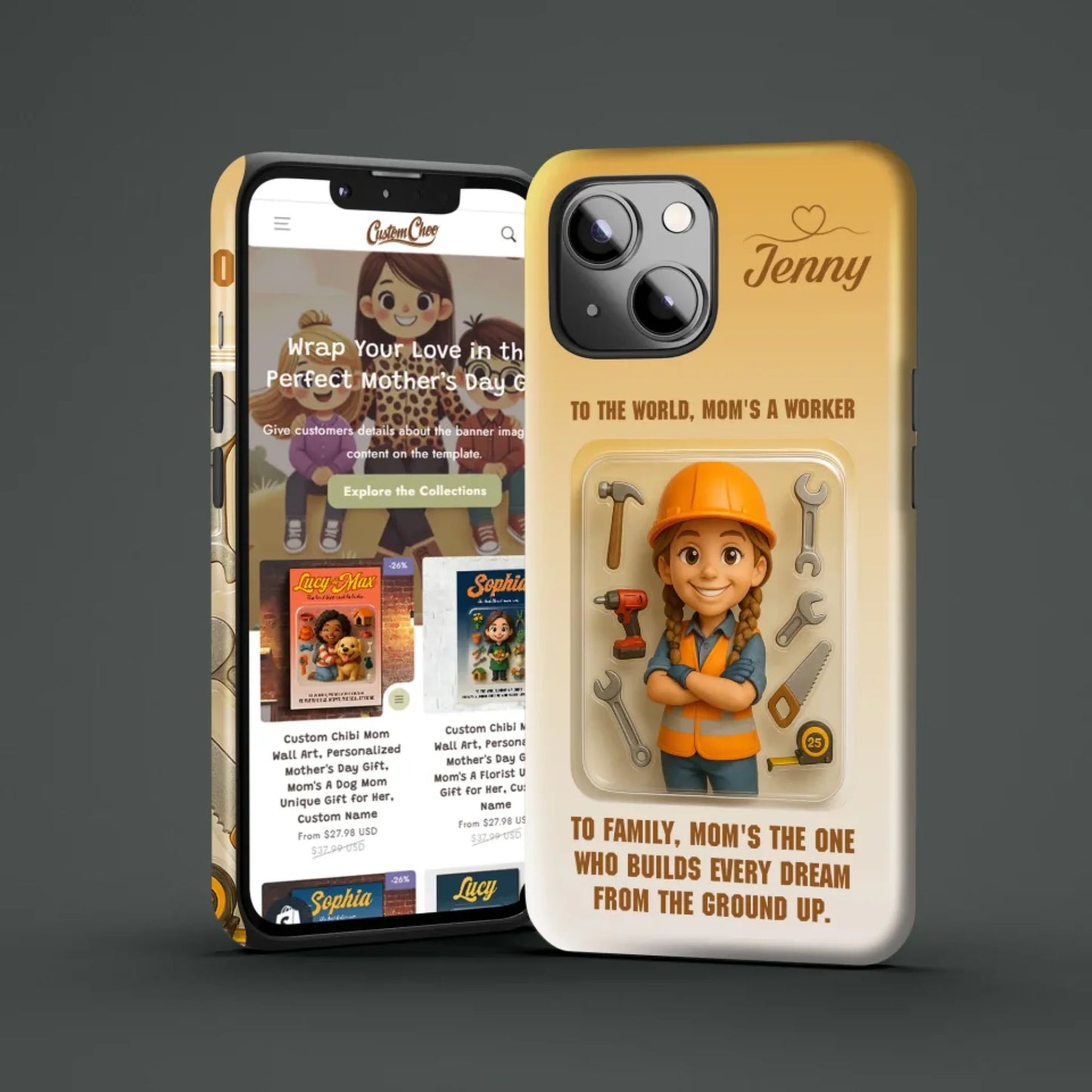 Woker Mom Mother’s Day Gift - Personalized Photo Chibi Phone Case for Mom - Custom Choo