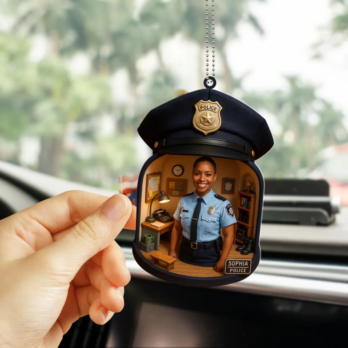 Police Mom Mother's Day Gift - Personalized Photo Car Ornament for Mom - Custom Choo