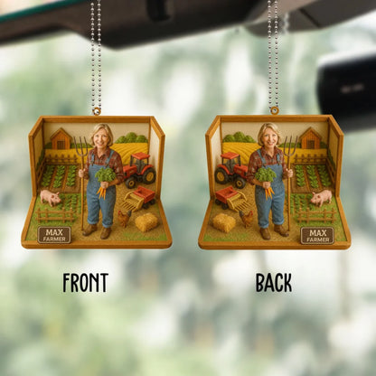 Farmer Mom Mother's Day Gift - Personalized Photo Car Ornament for Mom - Custom Choo