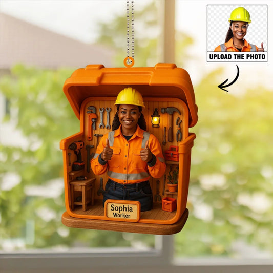 Construction Worker Mom Mother's Day Gift - Personalized Photo Car Ornament for Mom - Custom Choo
