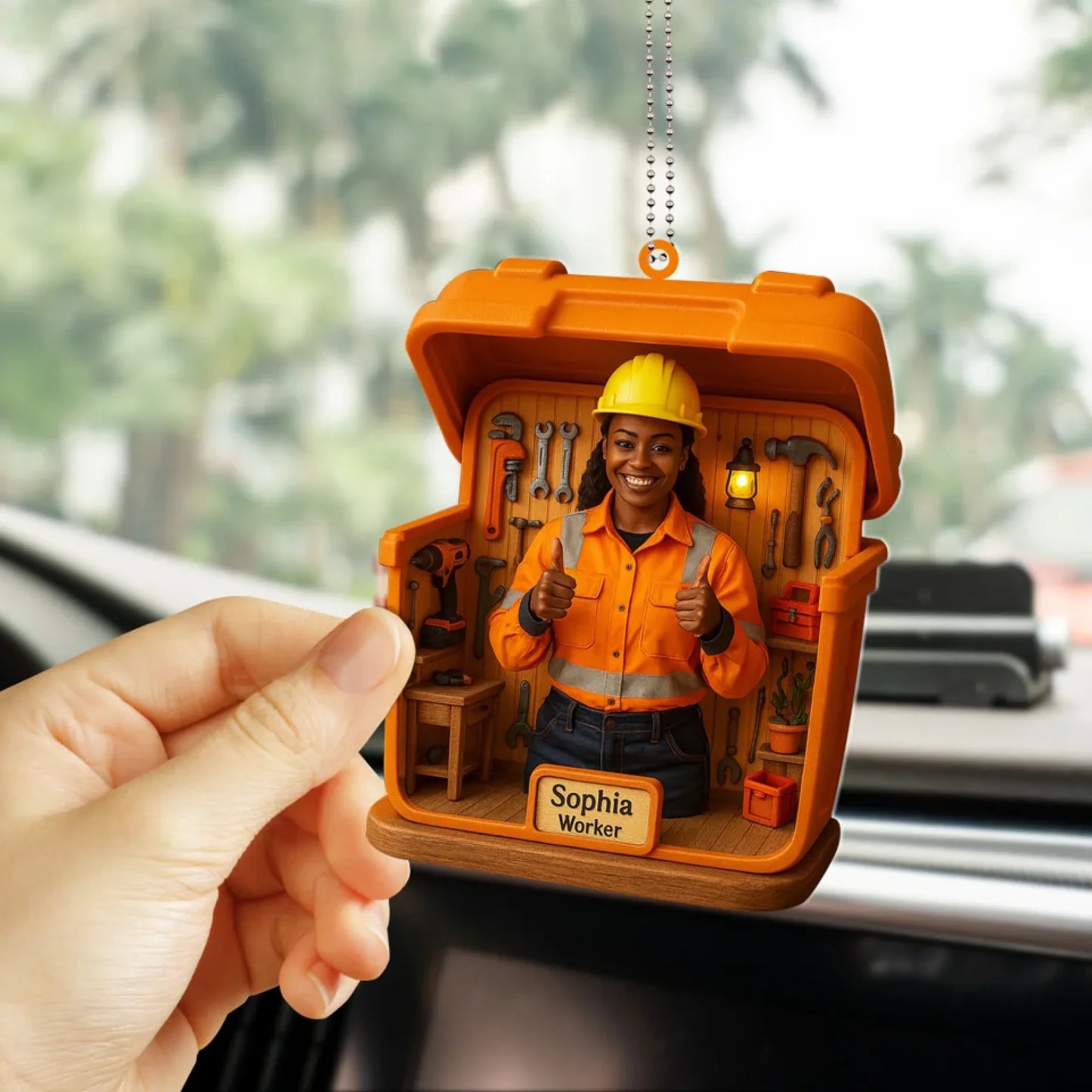 Construction Worker Mom Mother's Day Gift - Personalized Photo Car Ornament for Mom - Custom Choo
