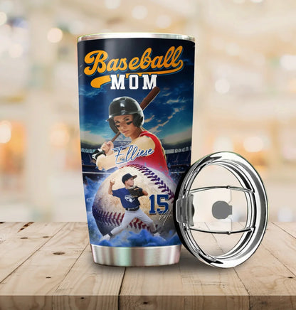 Baseball Mom - Custom Photo - Name & Jersey Number - Personalized 20oz Tumbler - Custom Choo
