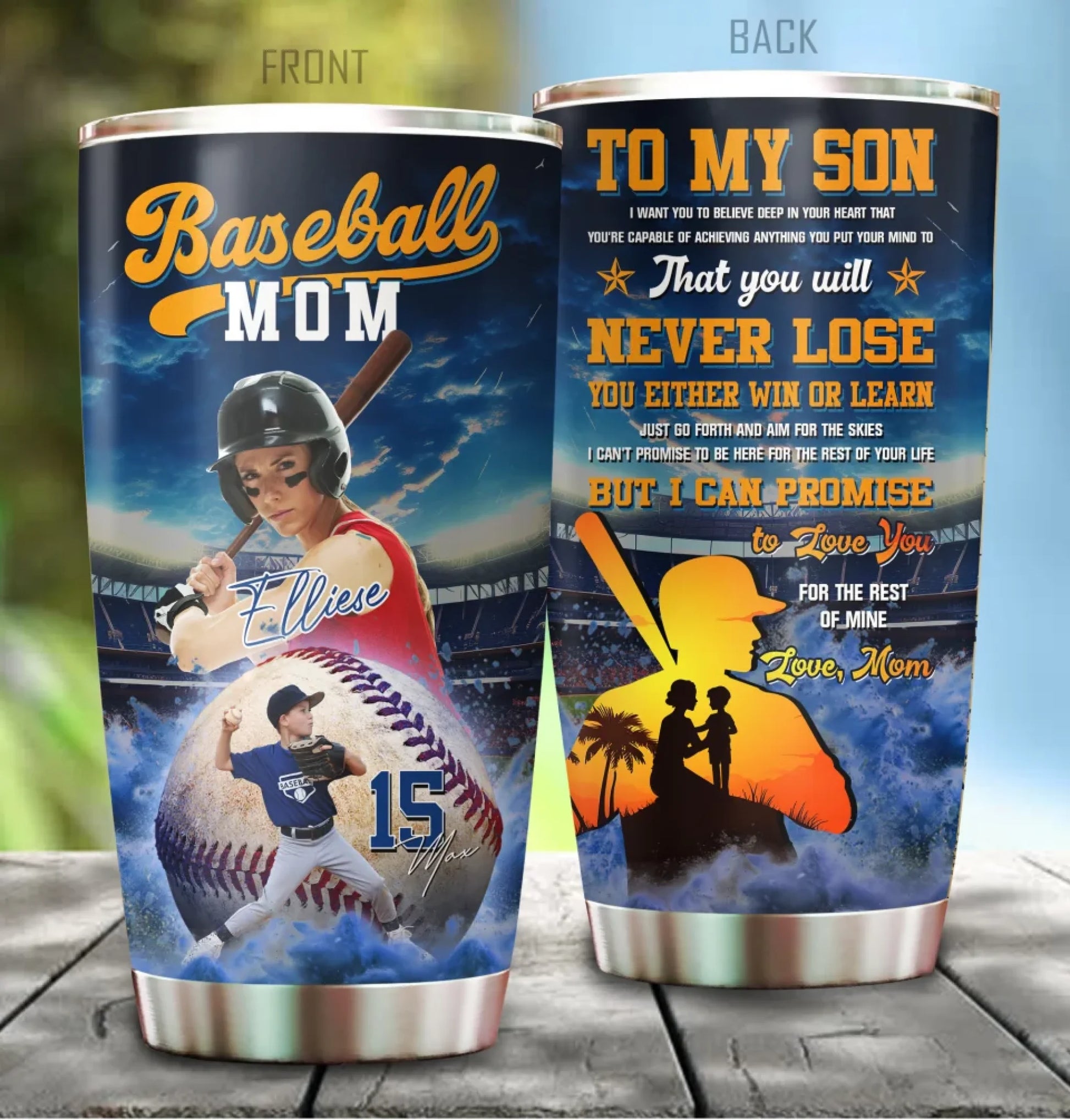 Baseball Mom - Custom Photo - Name & Jersey Number - Personalized 20oz Tumbler - Custom Choo