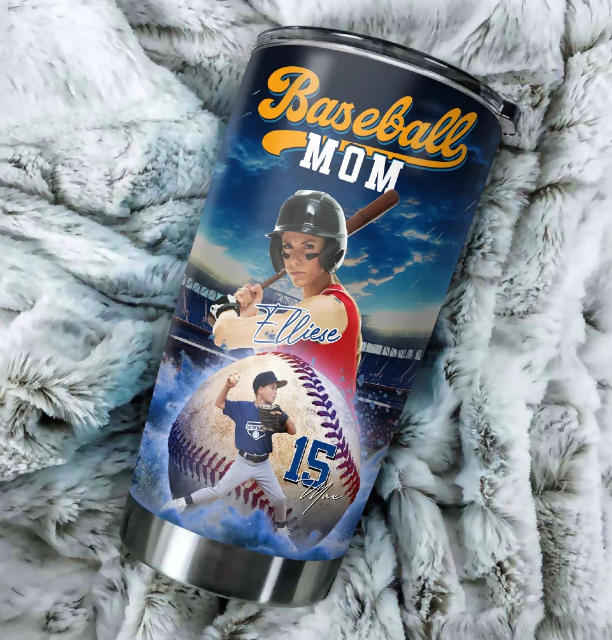 Baseball Mom - Custom Photo - Name & Jersey Number - Personalized 20oz Tumbler - Custom Choo