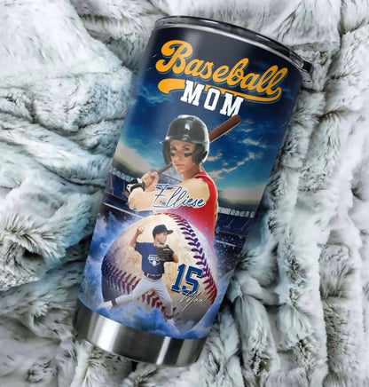 Baseball Mom - Custom Photo - Name & Jersey Number - Personalized 20oz Tumbler - Custom Choo