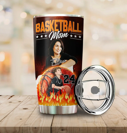 Basketball Mom -  Custom Photo - Name & Jersey Number -  Personalized 20oz Tumbler, Custom Choo