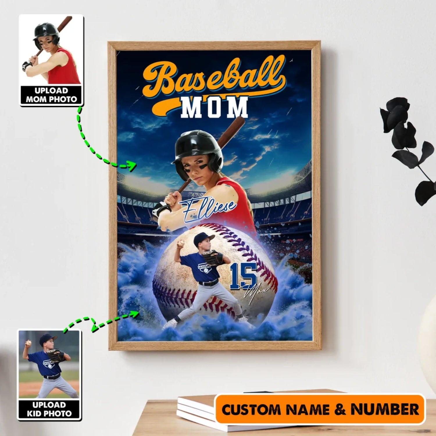 Mother's Day Gift For Baseball Mom -  Custom Photo - Name & Jersey Number -  Personalized Poster, Custom Choo