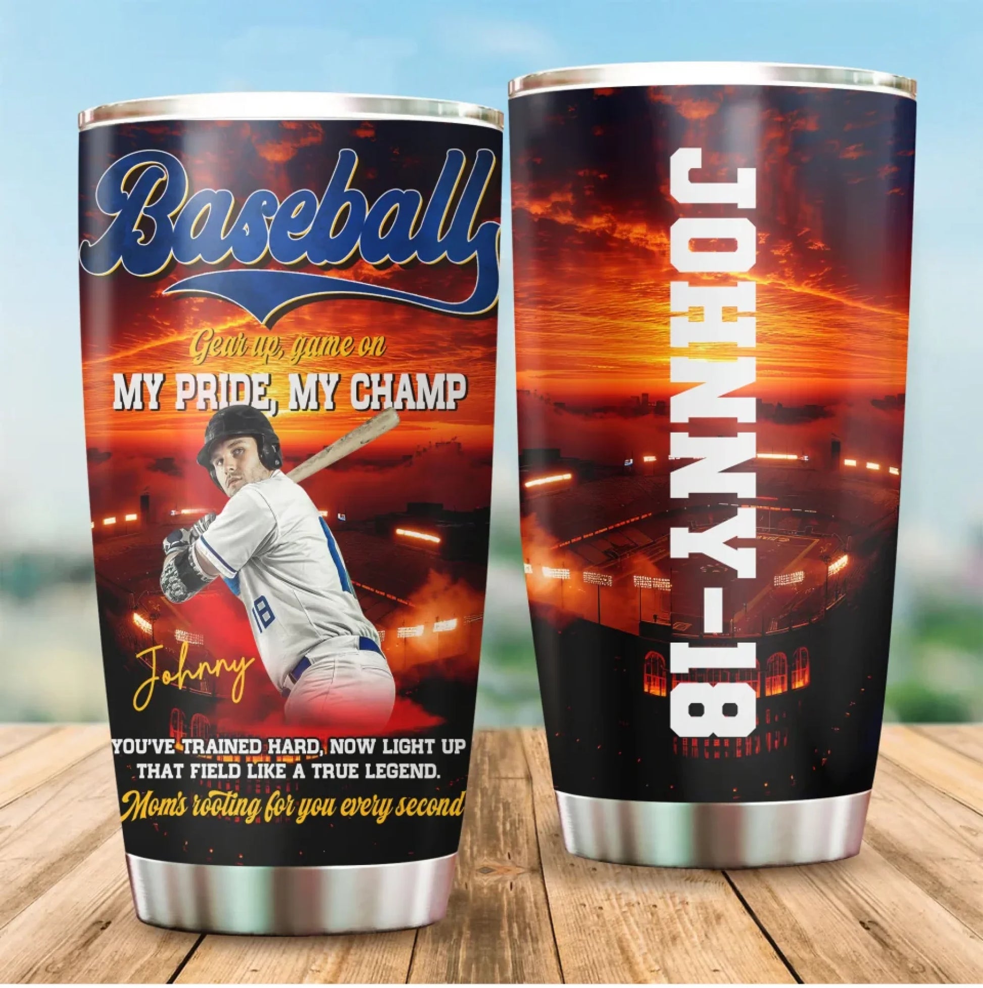 Gear up, Game On, My Pride, My Champ - Custom Photo - Name & Jersey Number – Personalized 20oz Tumbler - Custom Choo
