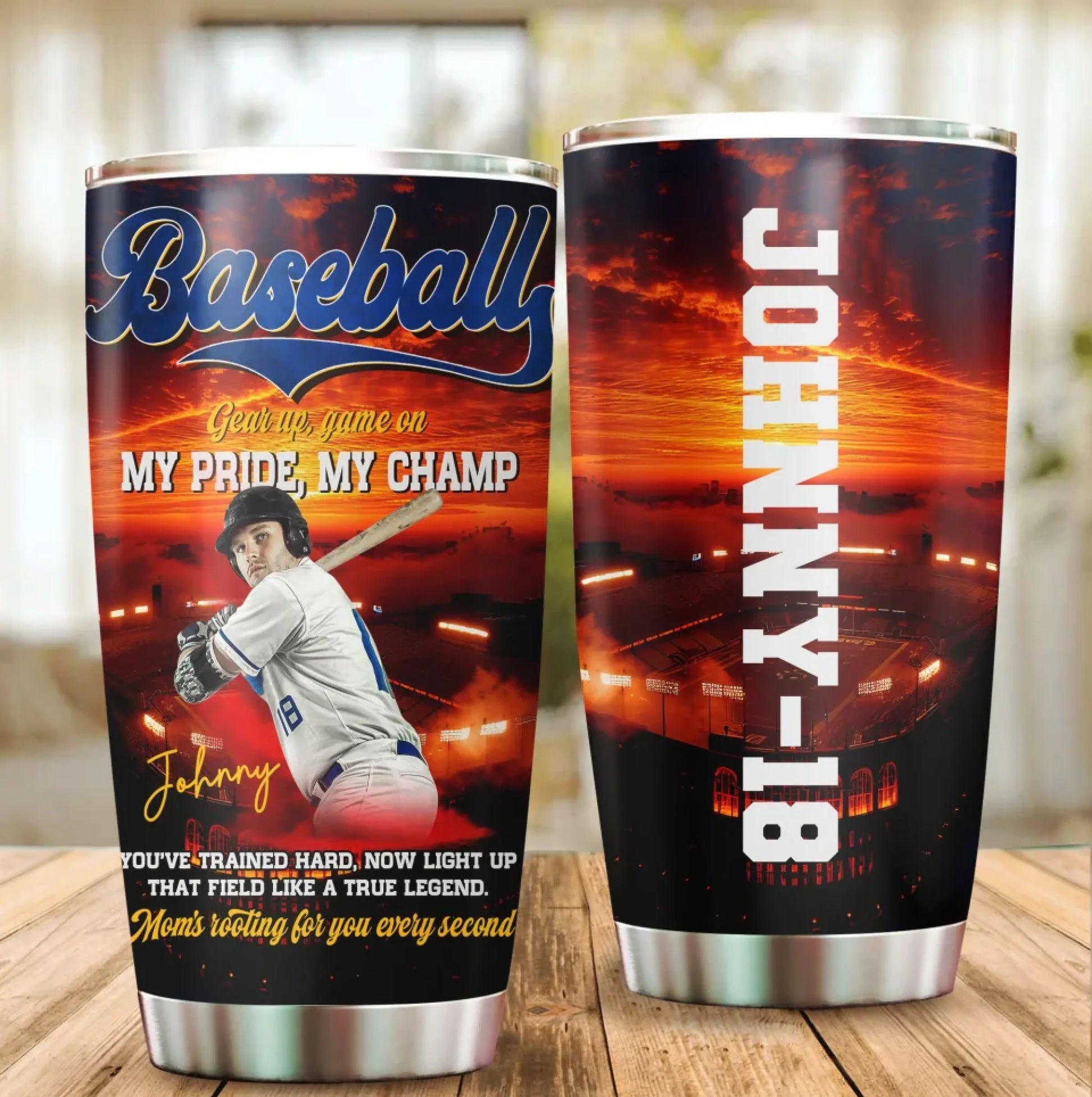 Gear up, Game On, My Pride, My Champ - Custom Photo - Name & Jersey Number – Personalized 20oz Tumbler - Custom Choo