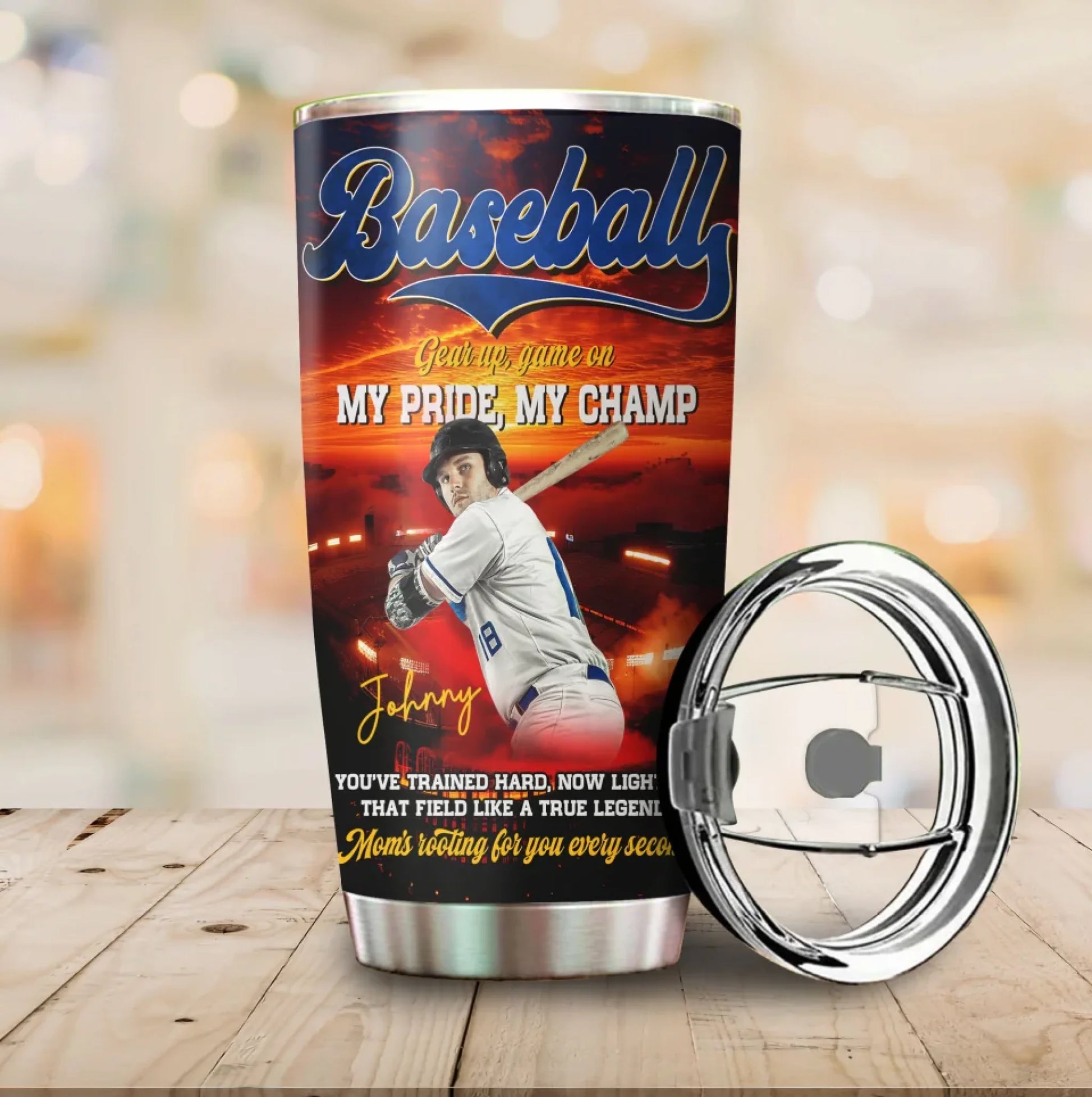 Gear up, Game On, My Pride, My Champ - Custom Photo - Name & Jersey Number – Personalized 20oz Tumbler - Custom Choo