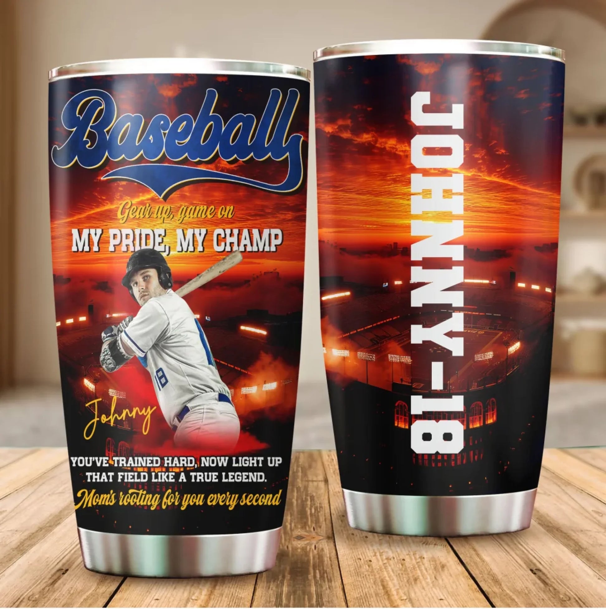 Gear up, Game On, My Pride, My Champ - Custom Photo - Name & Jersey Number – Personalized 20oz Tumbler - Custom Choo