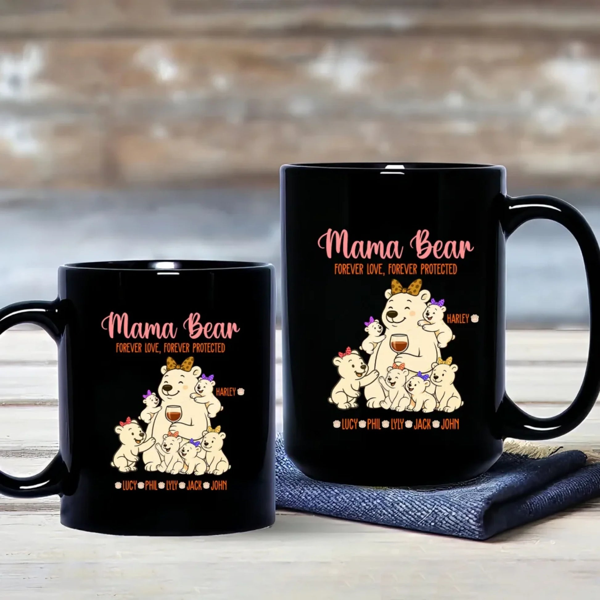 Mama Bear - Custom Kid Name - Personalized Mug - Custom Choo