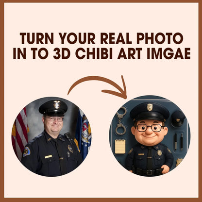 Police Dad Father's Day Gift - Personalized Photo Chibi Canvas & Poster, Custom Choo