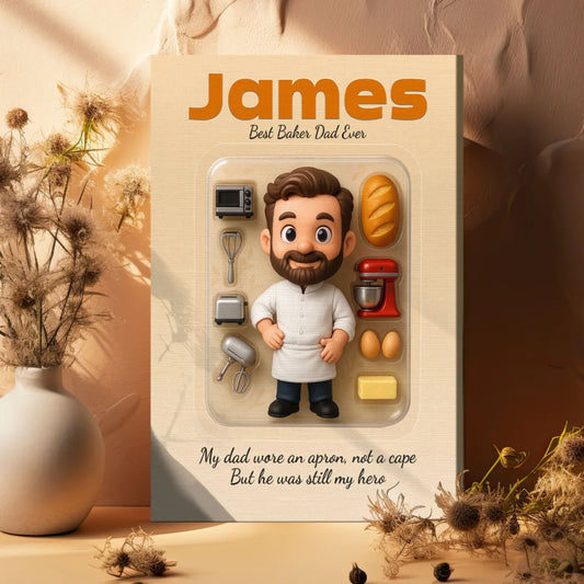 Baker Dad Father's Day Gift - Personalized Photo Chibi Canvas & Poster, Custom Choo