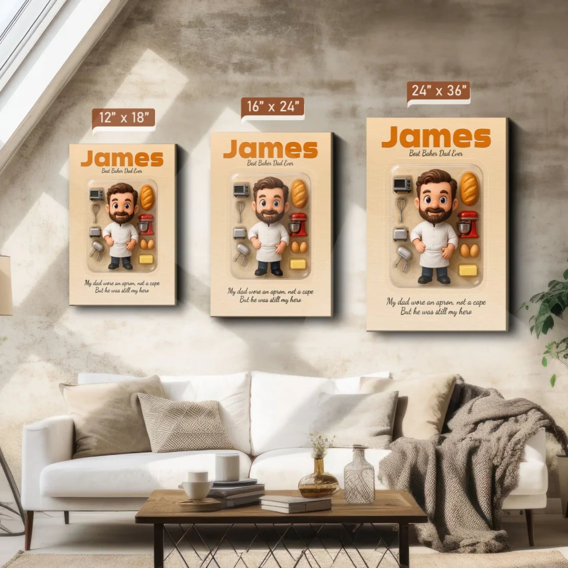 Baker Dad Father's Day Gift - Personalized Photo Chibi Canvas & Poster, Custom Choo