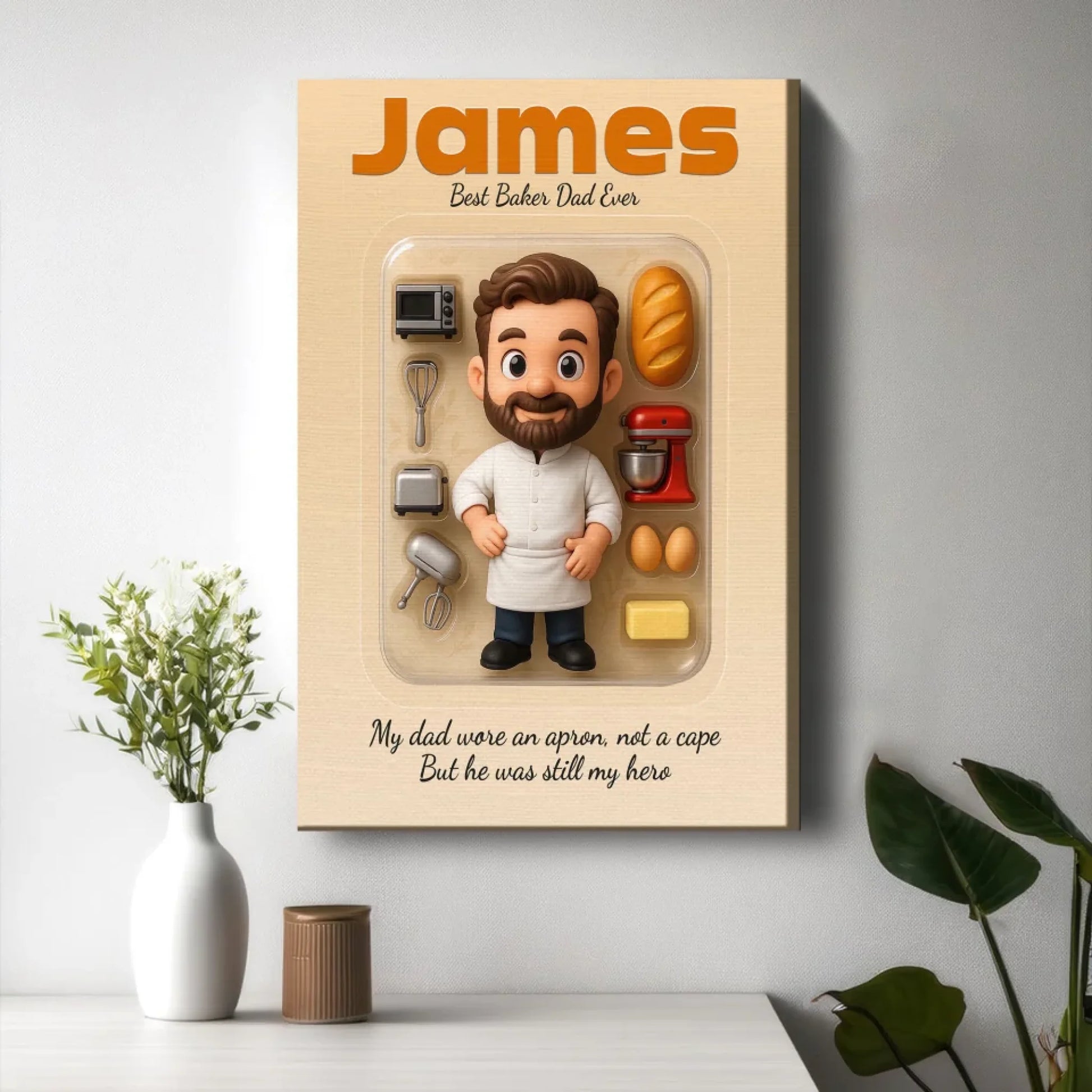 Baker Dad Father's Day Gift - Personalized Photo Chibi Canvas & Poster, Custom Choo