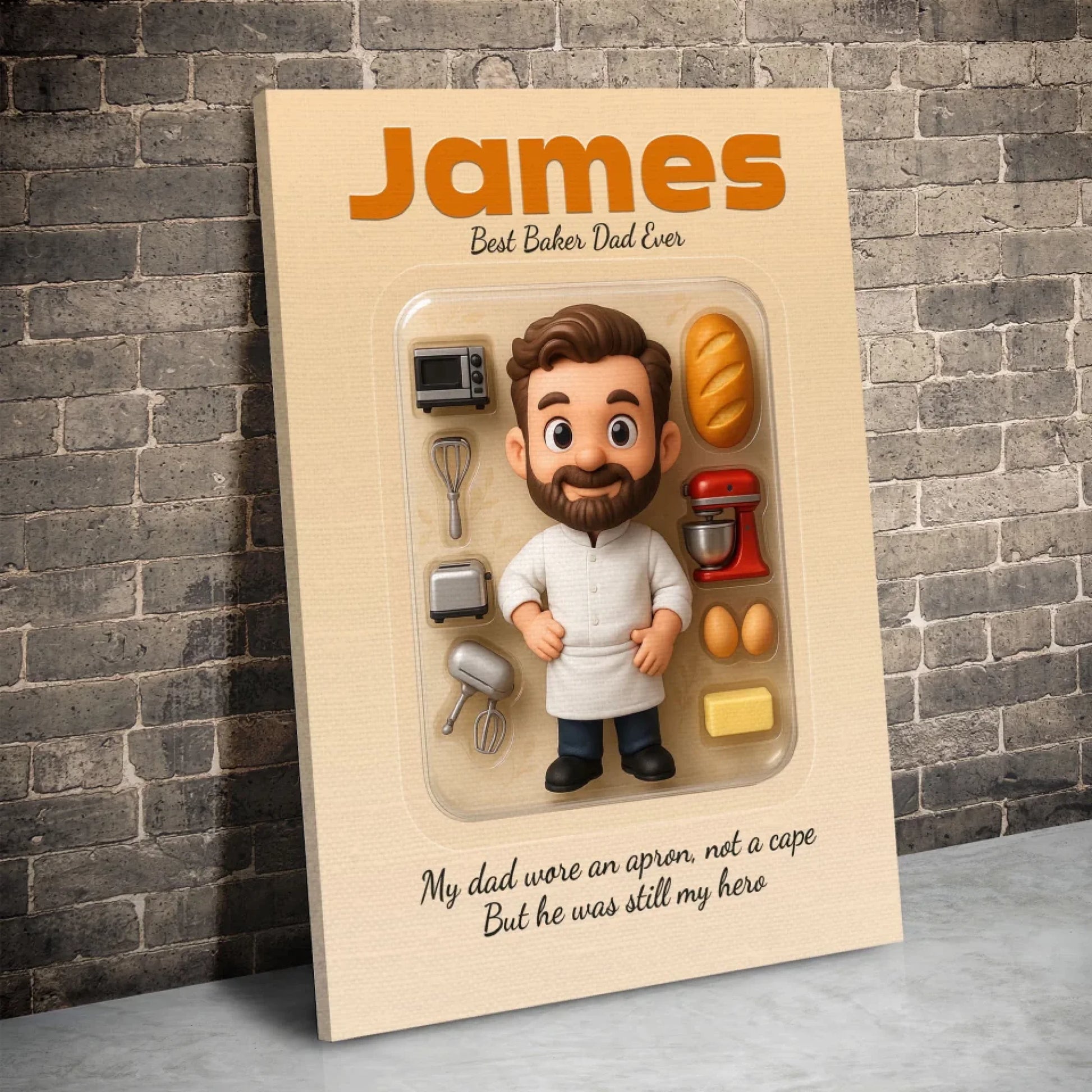 Baker Dad Father's Day Gift - Personalized Photo Chibi Canvas & Poster, Custom Choo