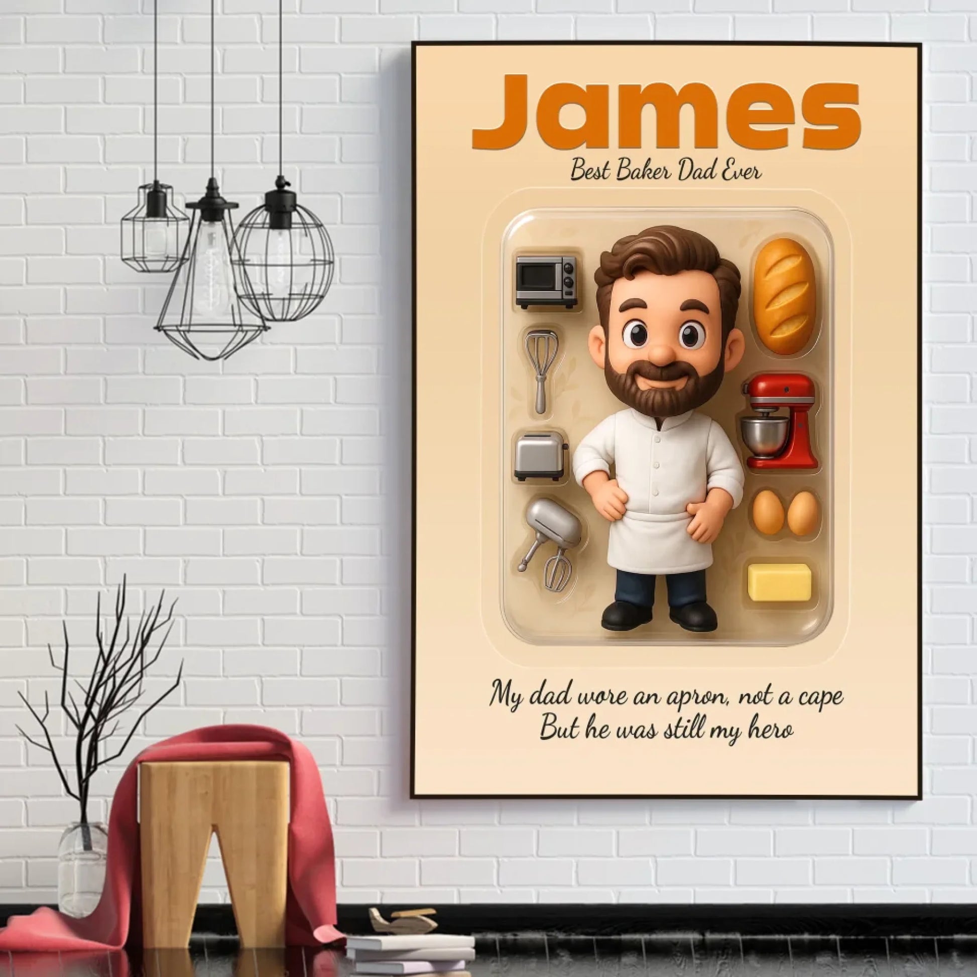 Baker Dad Father's Day Gift - Personalized Photo Chibi Canvas & Poster, Custom Choo