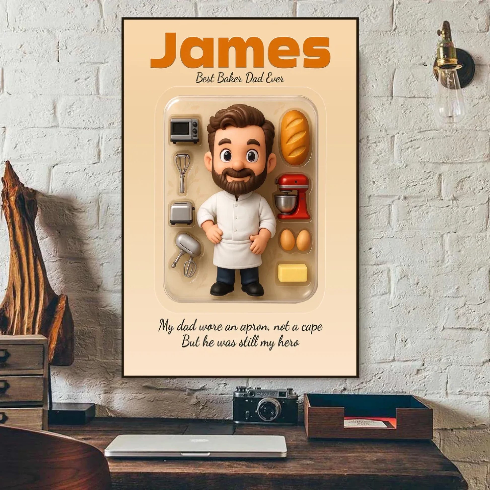 Baker Dad Father's Day Gift - Personalized Photo Chibi Canvas & Poster, Custom Choo
