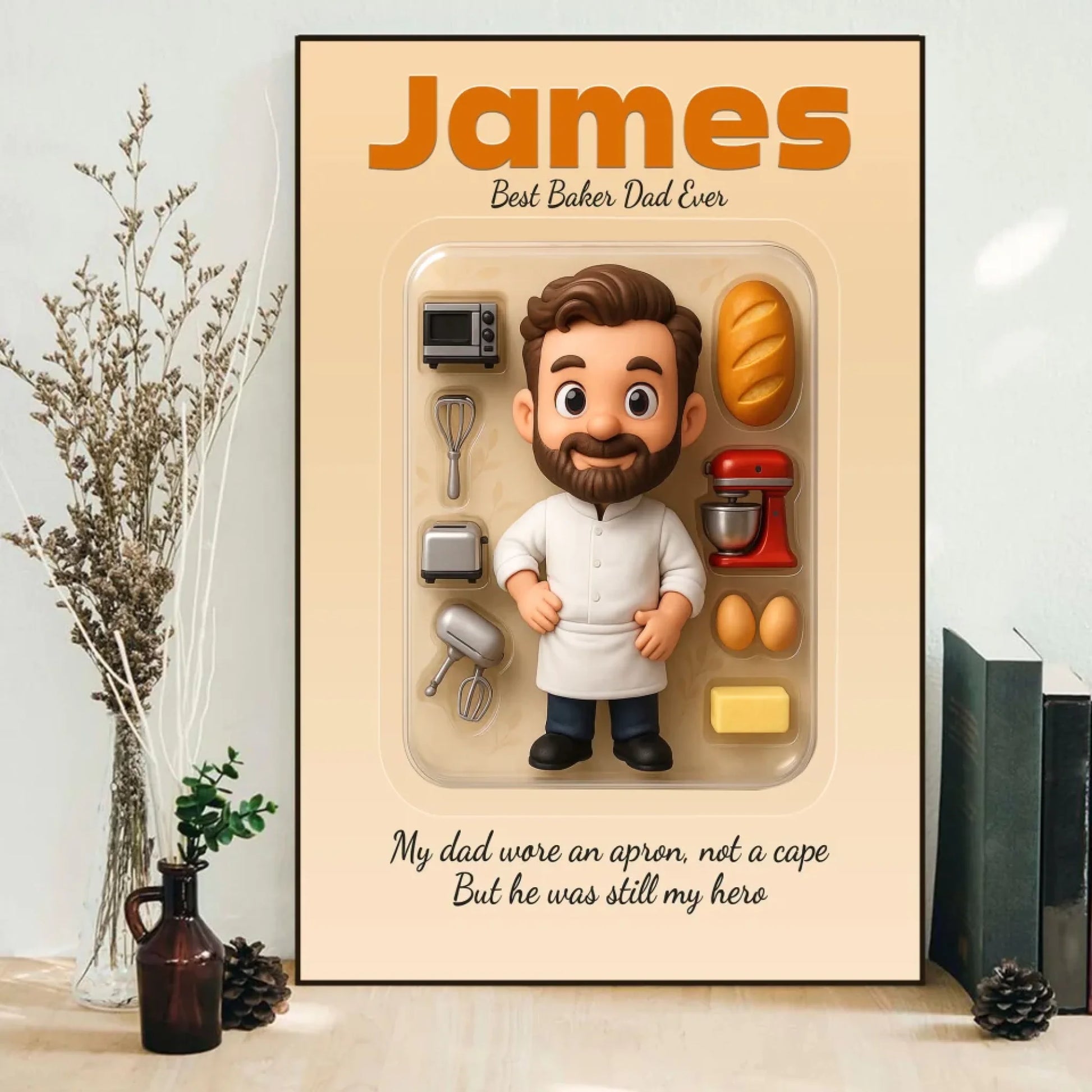 Baker Dad Father's Day Gift - Personalized Photo Chibi Canvas & Poster, Custom Choo