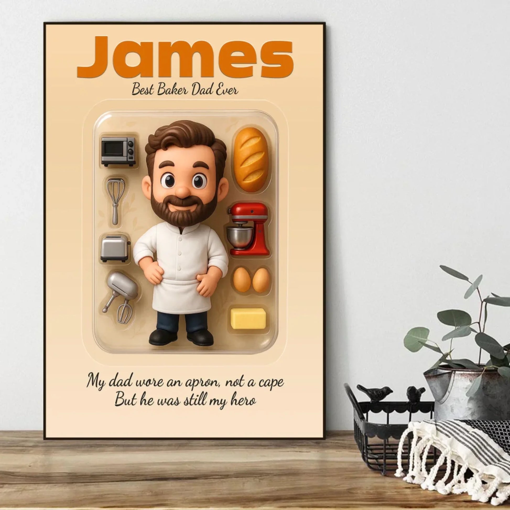 Baker Dad Father's Day Gift - Personalized Photo Chibi Canvas & Poster, Custom Choo