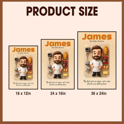 Baker Dad Father's Day Gift - Personalized Photo Chibi Canvas & Poster, Custom Choo