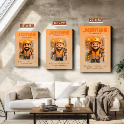 Worker Dad Father's Day Gift - Personalized Photo Chibi Canvas & Poster, Custom Choo