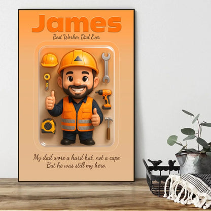 Worker Dad Father's Day Gift - Personalized Photo Chibi Canvas & Poster, Custom Choo