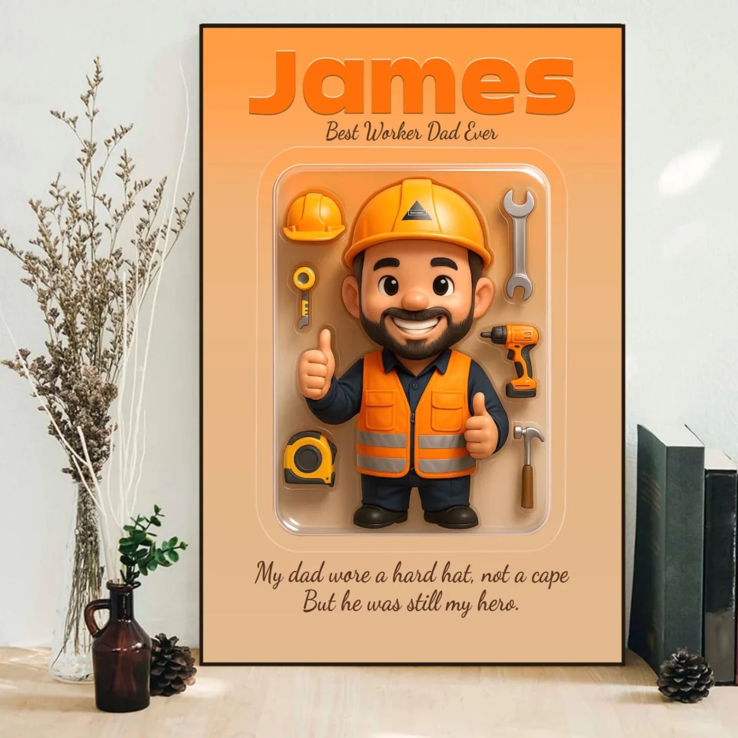 Worker Dad Father's Day Gift - Personalized Photo Chibi Canvas & Poster, Custom Choo